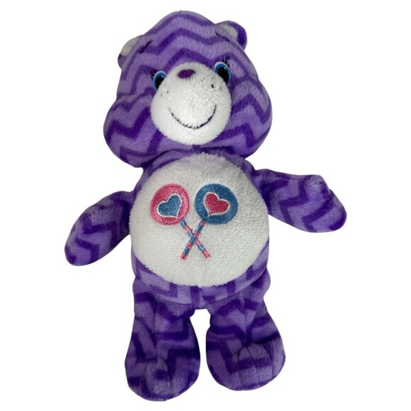 Care Bears Share Bear Purple Chevron Plush Toy 2016 Edition Embroidered Lollipop - Picture 4 of 11